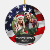 Patriottic USA American Flag Persoonlijk 2 Foto Keramisch Ornament (Voorkant)