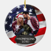 Patriottic USA American Flag Persoonlijk 2 Foto Keramisch Ornament (Achterkant)