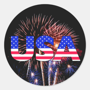 Patriottic USA Fireworks Ronde Sticker