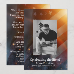 Patriottic USA Flag Memorial Funeral Prayer Card Kaart