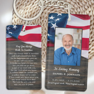 Patriottic USA Flag Memorial Funeral Prayer Card Sleutelhanger