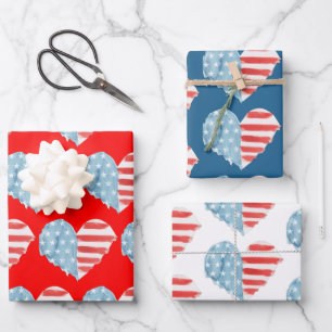 Patriottic USA Flag Red White Blue American Inpakpapier Vel