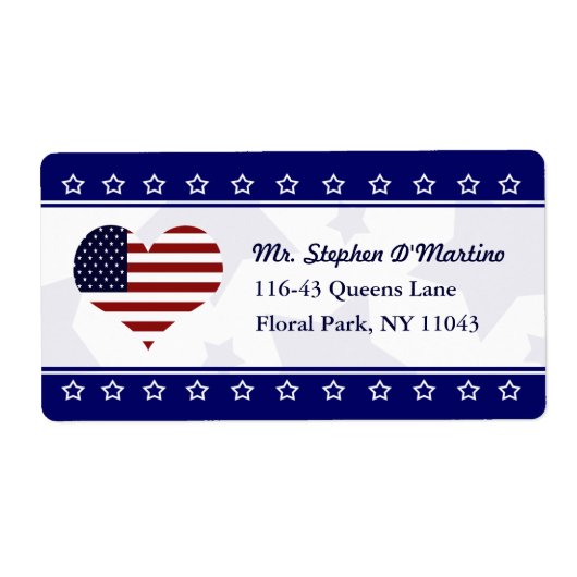 Patriottic USA Heart Flag Custom Shipping Label (Voorkant)