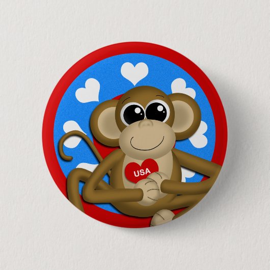 Patriottic USA Monkey pin-knop Ronde Button 5,7 Cm (Voorkant)