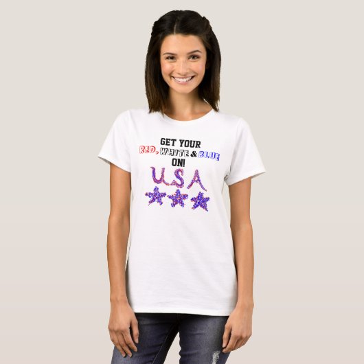 Patriottic USA Red White Blue Stars T-shirt (Voorkant volledig)