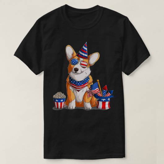 Patriottic Welsh Corgi Dog Pup 4 juli T-shirt (Design voorkant)