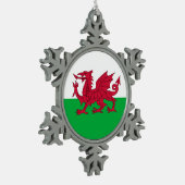 Patriottic Welsh Flag Kerstmis Tin Sneeuwvlok Ornament (Links)