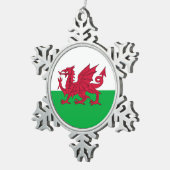 Patriottic Welsh Flag Kerstmis Tin Sneeuwvlok Ornament (Rechts)