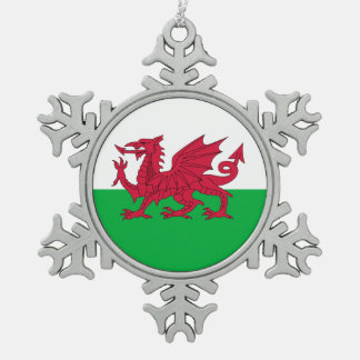 Patriottic Welsh Flag Kerstmis Tin Sneeuwvlok Ornament