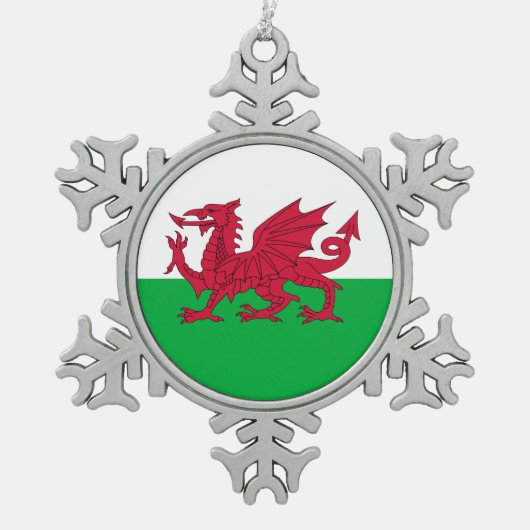 Patriottic Welsh Flag Kerstmis Tin Sneeuwvlok Ornament (Voorkant)