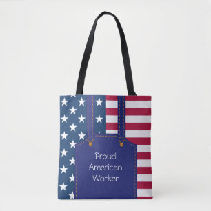Patriottic Worker USA American Flag Tote Bag
