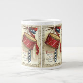 patriotticum, drums met muzieknotities grote koffiekop (Voorkant)