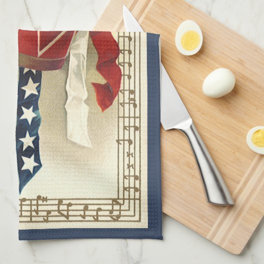  patriotticum, drums met muzieknotities theedoek (Quarter Fold)