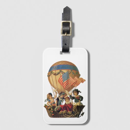  patriotticum, kinderen in een luchtballon bagagelabel (Voorkant (verticaal))