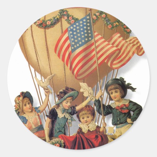  patriotticum, kinderen in een luchtballon ronde sticker (Voorkant)