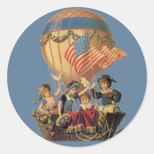  patriotticum, kinderen in een luchtballon ronde sticker