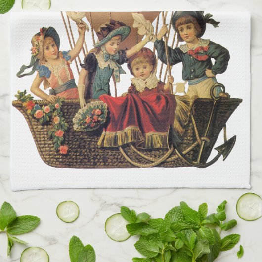  patriotticum, kinderen in een luchtballon theedoek (Gevouwen)