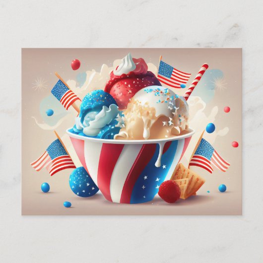 Patriottiek ijsdessert briefkaart (Voorkant)