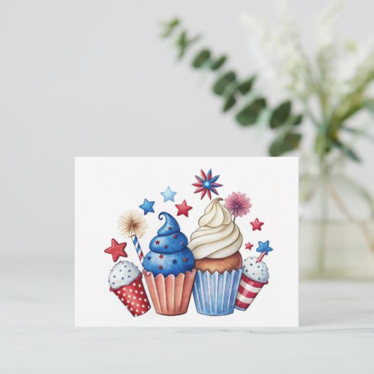 Patriottieke cupcakes briefkaart (Staand voorkant)