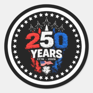 Patriottisch 250-jarig jubileum Jet Embleem Ontwer Ronde Sticker