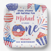 Patriottisch 4 juli 1 Verjaardagsfeest Papieren Bordje (Voorkant)