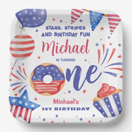 Patriottisch 4 juli 1 Verjaardagsfeest Papieren Bordje (Voorkant)