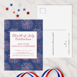 Patriottisch 4 juli 2026 vuurwerkfeest uitnodiging briefkaart