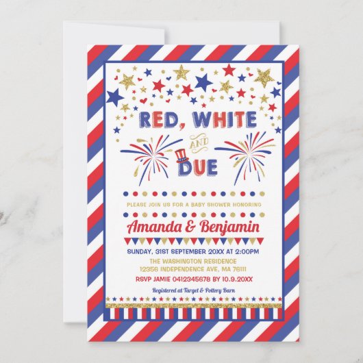 Patriottisch 4 juli Baby shower rood wit en gepast Kaart (Voorkant)
