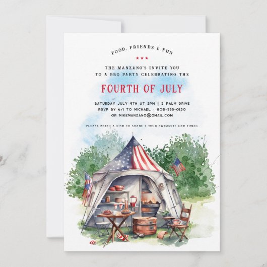 Patriottisch 4 juli BBQ-feest uitnodiging (Voorkant)