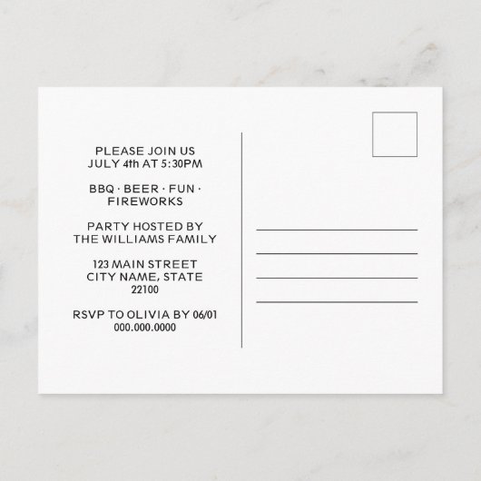 Patriottisch 4 juli BBQ feest Uitnodiging Briefkaart (Achterkant)