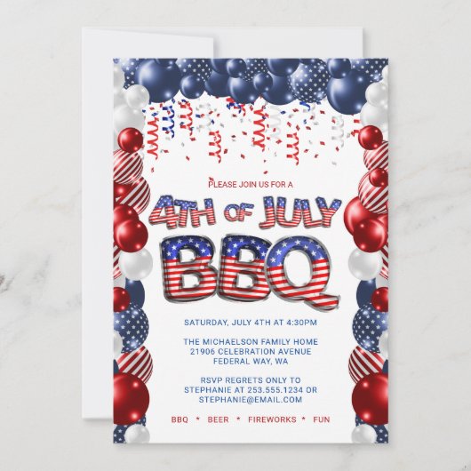 Patriottisch 4 juli BBQ Uitnodiging (Voorkant)