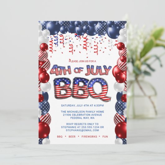 Patriottisch 4 juli BBQ Uitnodiging (Staand voorkant)