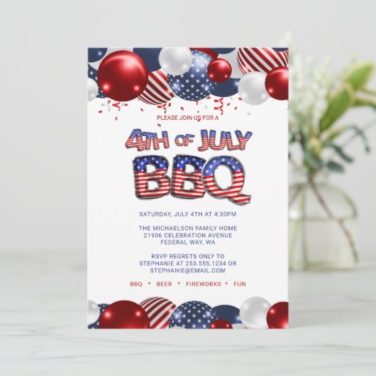 Patriottisch 4 juli BBQ Uitnodiging (Staand voorkant)