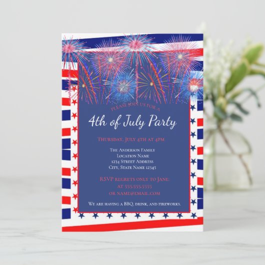 Patriottisch 4 juli Fireworks Barbecue Kaart (Staand voorkant)