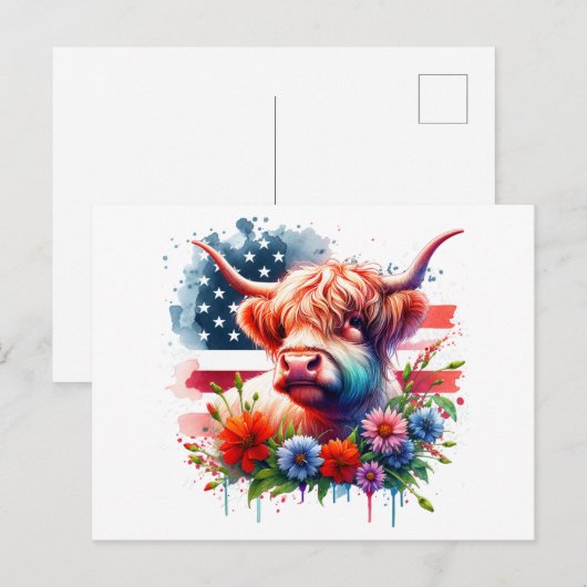 Patriottisch 4 juli Koe Briefkaart (Voorkant / Achterkant)