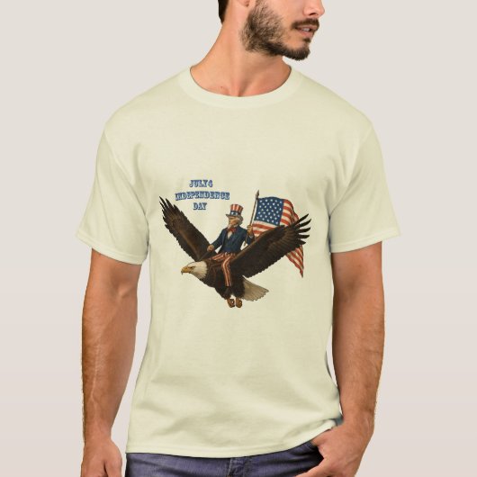 Patriottisch 4 juli Uncle Sam Rijdend op een kale  T-shirt (Voorkant)