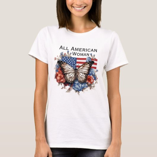 Patriottisch 4 juli Vlinder T-shirt voor dames (Voorkant)