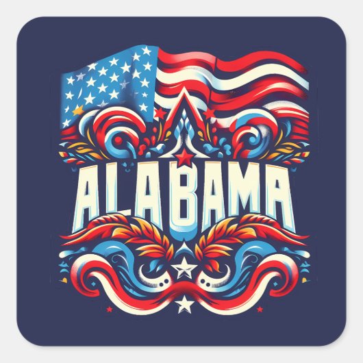 Patriottisch Alabama Abstract decoratief ontwerp Vierkante Sticker (Voorkant)