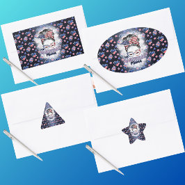 Patriottisch Alle Amerikaanse Mama Messy Bun Rechthoekige Sticker