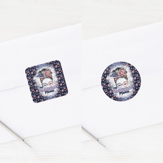 Patriottisch Alle Amerikaanse Mama Messy Bun Vierkante Sticker