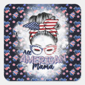 Patriottisch Alle Amerikaanse Mama Messy Bun Vierkante Sticker (Voorkant)