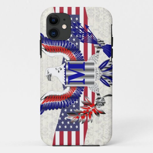 Patriottisch American Eagle gepersonaliseerd monog Case-Mate iPhone Case (Achterkant)