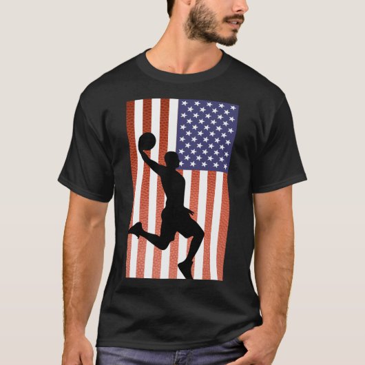 Patriottisch American Flag Basketball Dunk Design T-shirt (Voorkant)