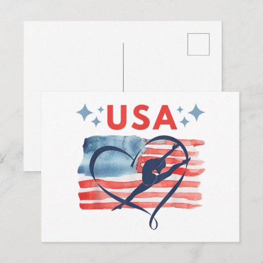Patriottisch American Flag Gymnastiek Ontwerp voor Briefkaart (Voorkant / Achterkant)