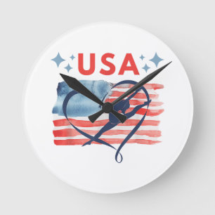 Patriottisch American Flag Gymnastiek Ontwerp voor Ronde Klok