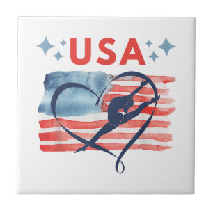 Patriottisch American Flag Gymnastiek Ontwerp voor Tegeltje