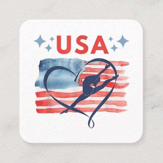 Patriottisch American Flag Gymnastiek Ontwerp voor Vierkante Visitekaartje (Voorkant)
