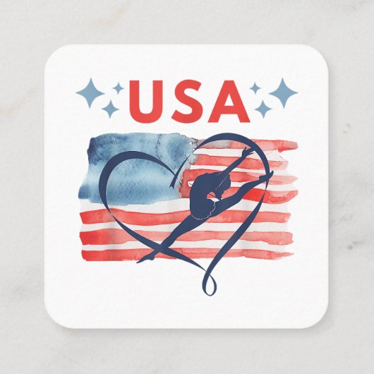 Patriottisch American Flag Gymnastiek Ontwerp voor Vierkante Visitekaartje (Achterkant)