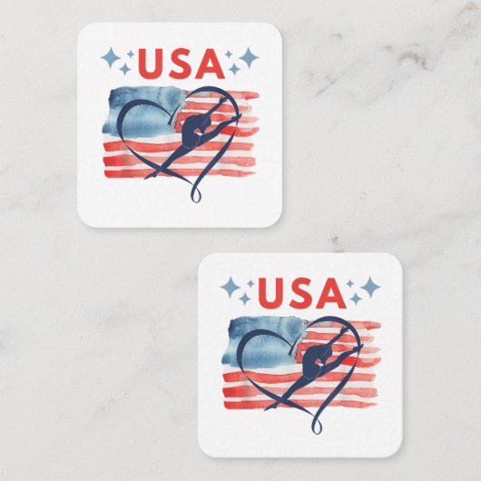 Patriottisch American Flag Gymnastiek Ontwerp voor Vierkante Visitekaartje (Voorkant / Achterkant)