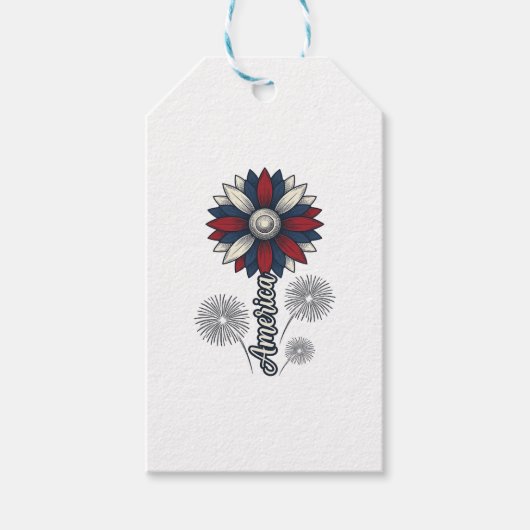 Patriottisch Amerika Bloem Vuurwerk Vector Design_ Cadeaulabel (Voorkant)